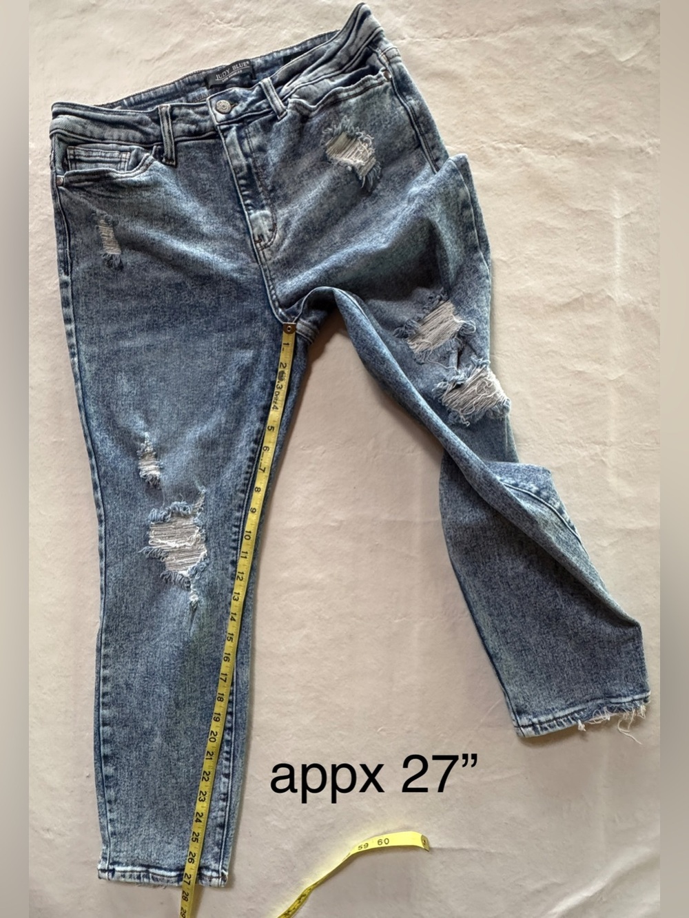 Judy Blue Acid Wash Distressed Boyfriend Jeans JB88281 Medium Indigo Wash 13/31 - Picture 9 of 17